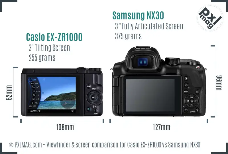 Casio EX-ZR1000 vs Samsung NX30 Screen and Viewfinder comparison