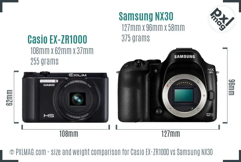 Casio EX-ZR1000 vs Samsung NX30 size comparison