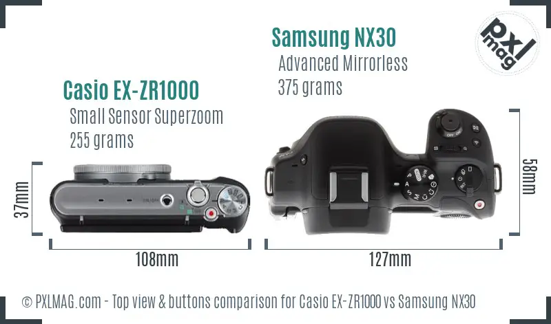 Casio EX-ZR1000 vs Samsung NX30 top view buttons comparison