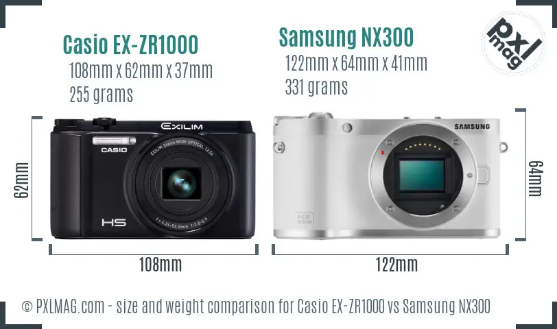 Casio EX-ZR1000 vs Samsung NX300 size comparison