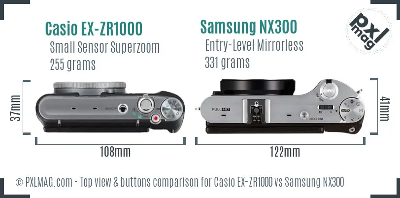Casio EX-ZR1000 vs Samsung NX300 top view buttons comparison