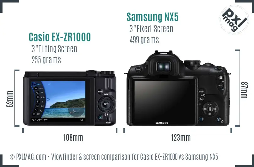 Casio EX-ZR1000 vs Samsung NX5 Screen and Viewfinder comparison