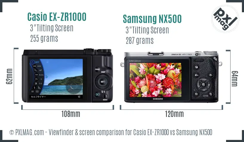 Casio EX-ZR1000 vs Samsung NX500 Screen and Viewfinder comparison