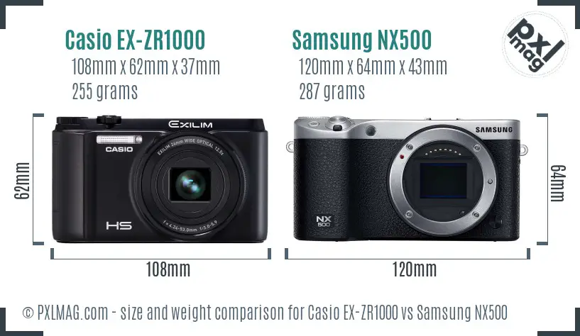 Casio EX-ZR1000 vs Samsung NX500 size comparison