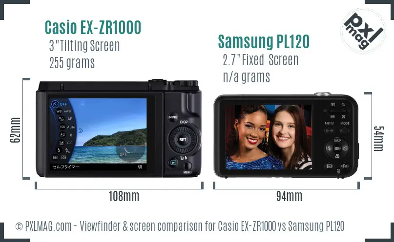Casio EX-ZR1000 vs Samsung PL120 Screen and Viewfinder comparison