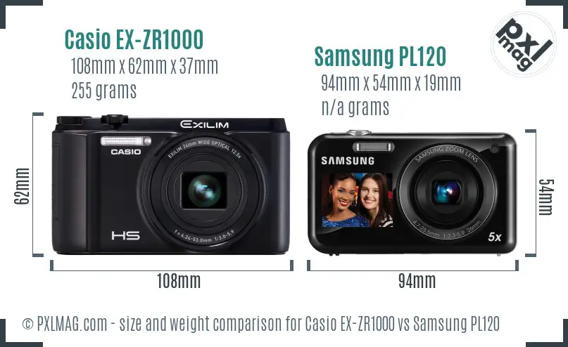 Casio EX-ZR1000 vs Samsung PL120 size comparison