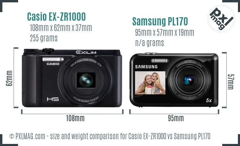 Casio EX-ZR1000 vs Samsung PL170 size comparison Casio EX-ZR1000 vs Samsung PL170 size comparison