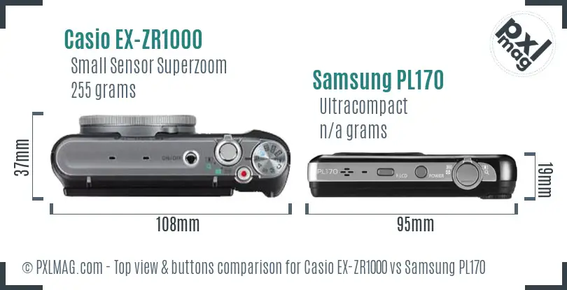Casio EX-ZR1000 vs Samsung PL170 top view buttons comparison Casio EX-ZR1000 vs Samsung PL170 top view buttons comparison