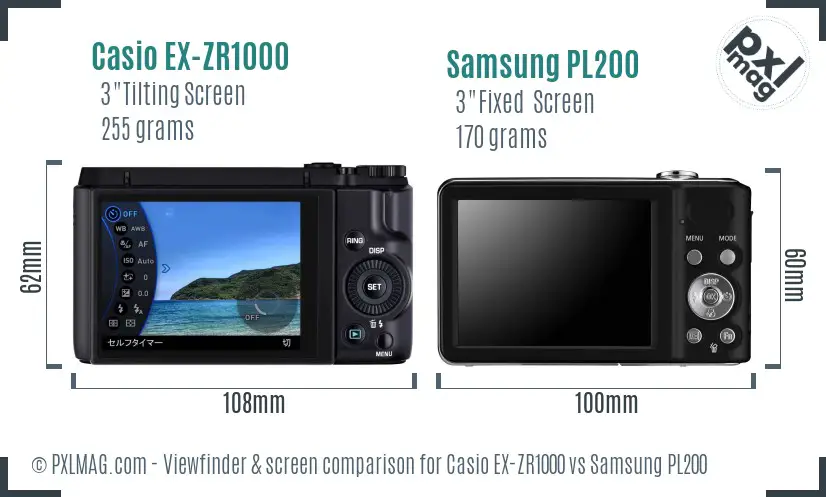 Casio EX-ZR1000 vs Samsung PL200 Screen and Viewfinder comparison
