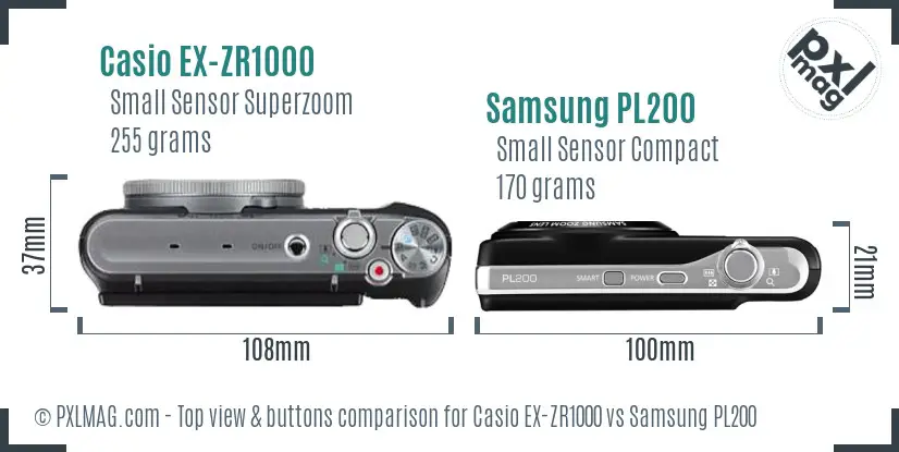 Casio EX-ZR1000 vs Samsung PL200 top view buttons comparison