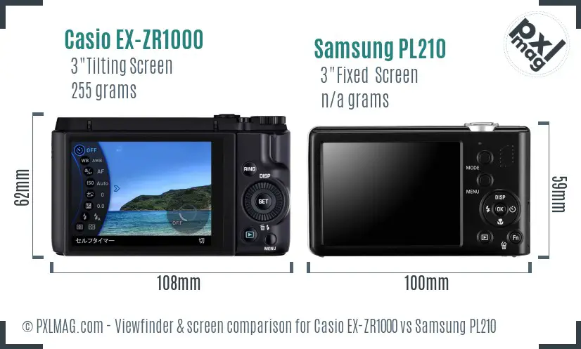 Casio EX-ZR1000 vs Samsung PL210 Screen and Viewfinder comparison