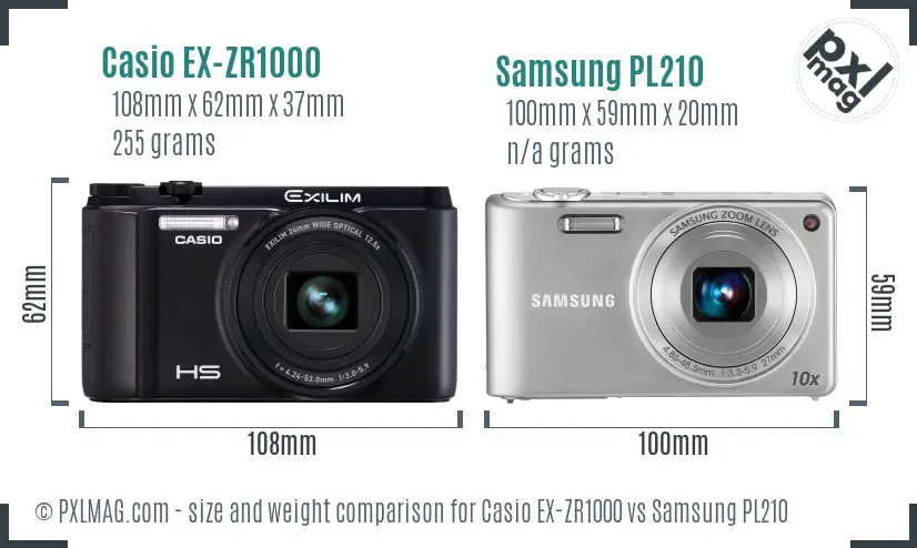 Casio EX-ZR1000 vs Samsung PL210 size comparison