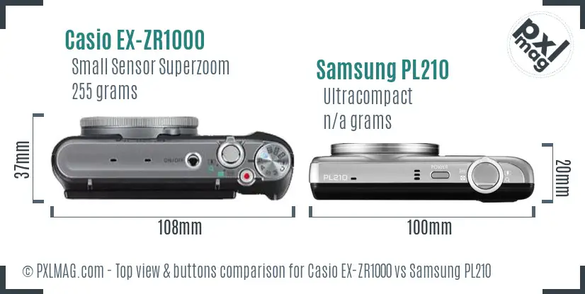 Casio EX-ZR1000 vs Samsung PL210 top view buttons comparison