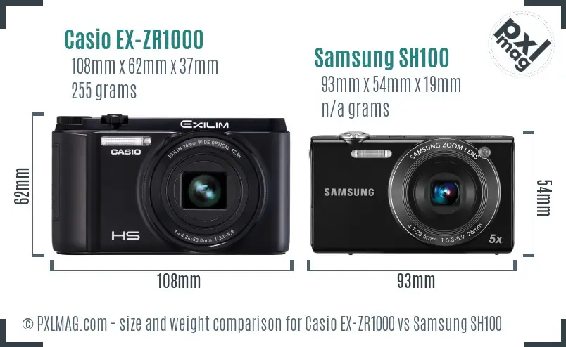 Casio EX-ZR1000 vs Samsung SH100 size comparison