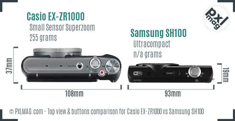 Casio EX-ZR1000 vs Samsung SH100 top view buttons comparison
