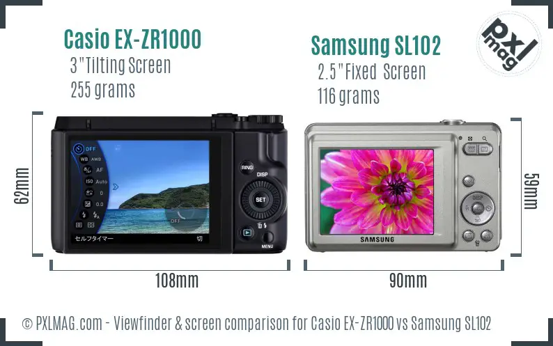 Casio EX-ZR1000 vs Samsung SL102 Screen and Viewfinder comparison