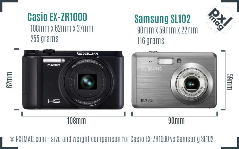 Casio EX-ZR1000 vs Samsung SL102 size comparison