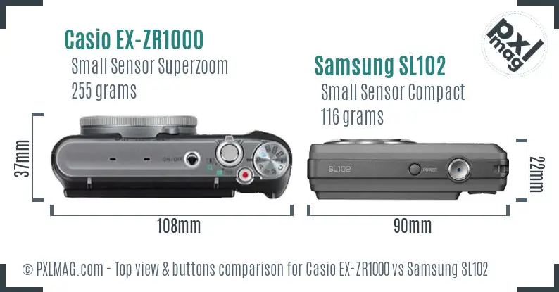 Casio EX-ZR1000 vs Samsung SL102 top view buttons comparison