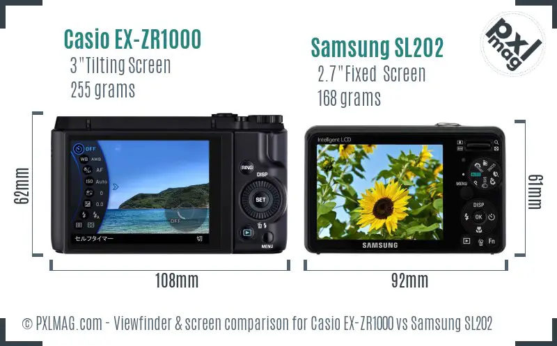 Casio EX-ZR1000 vs Samsung SL202 Screen and Viewfinder comparison