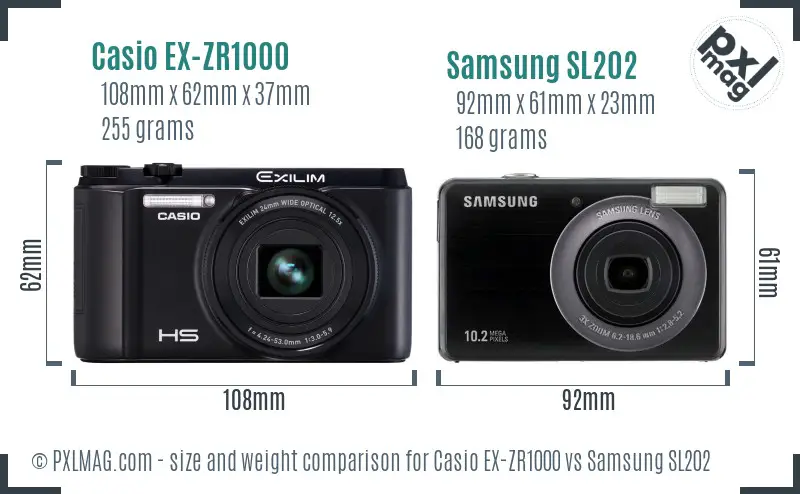 Casio EX-ZR1000 vs Samsung SL202 size comparison