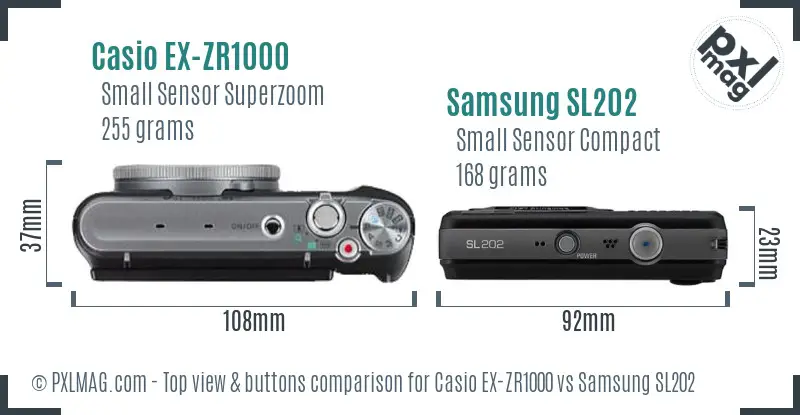 Casio EX-ZR1000 vs Samsung SL202 top view buttons comparison