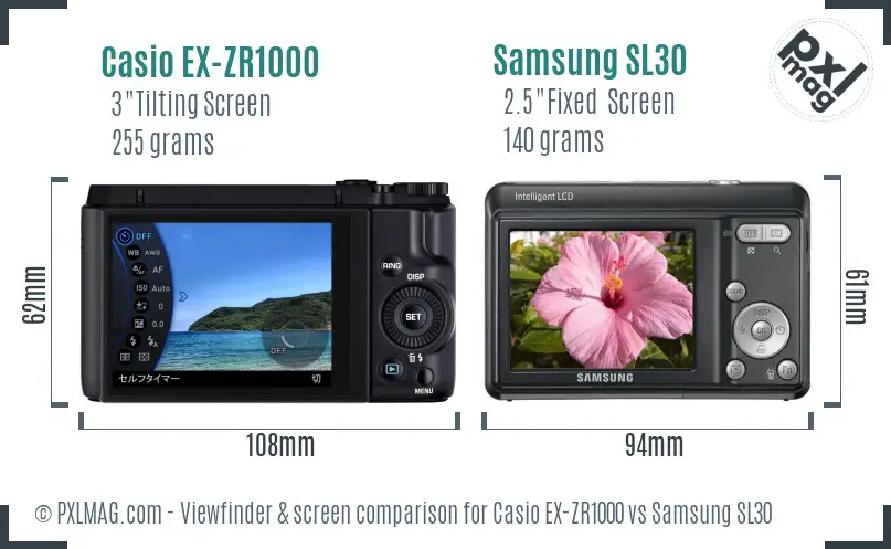 Casio EX-ZR1000 vs Samsung SL30 Screen and Viewfinder comparison