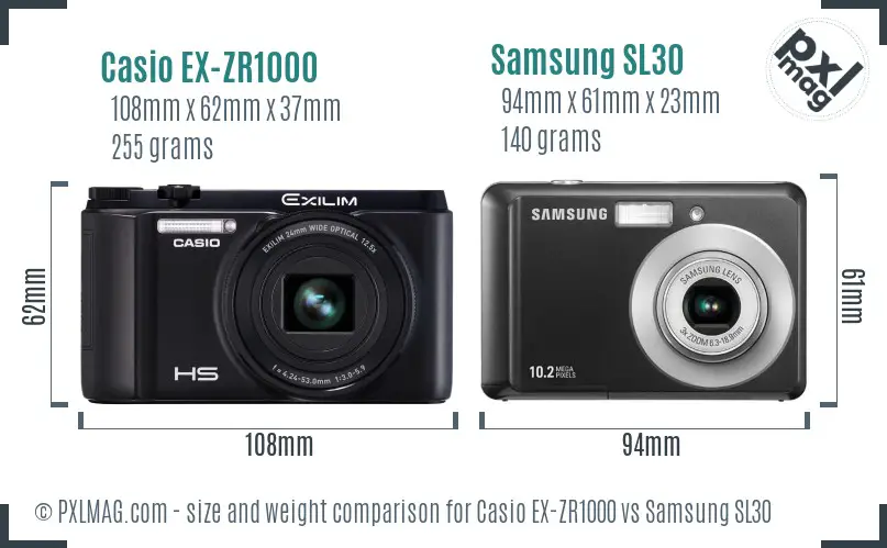 Casio EX-ZR1000 vs Samsung SL30 size comparison