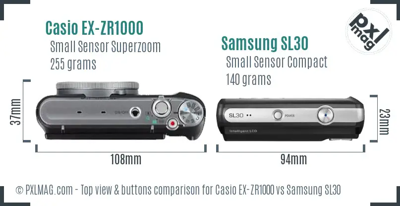 Casio EX-ZR1000 vs Samsung SL30 top view buttons comparison