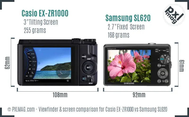 Casio EX-ZR1000 vs Samsung SL620 Screen and Viewfinder comparison