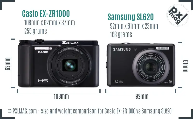 Casio EX-ZR1000 vs Samsung SL620 size comparison