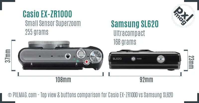 Casio EX-ZR1000 vs Samsung SL620 top view buttons comparison