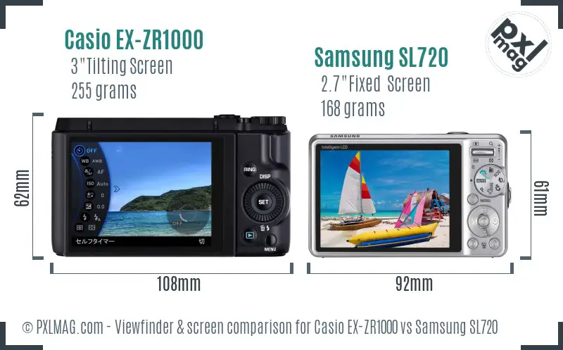 Casio EX-ZR1000 vs Samsung SL720 Screen and Viewfinder comparison