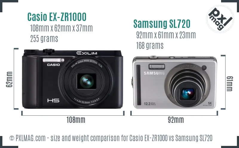 Casio EX-ZR1000 vs Samsung SL720 size comparison