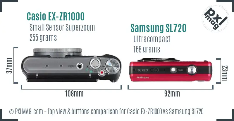 Casio EX-ZR1000 vs Samsung SL720 top view buttons comparison