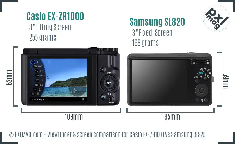 Casio EX-ZR1000 vs Samsung SL820 Screen and Viewfinder comparison