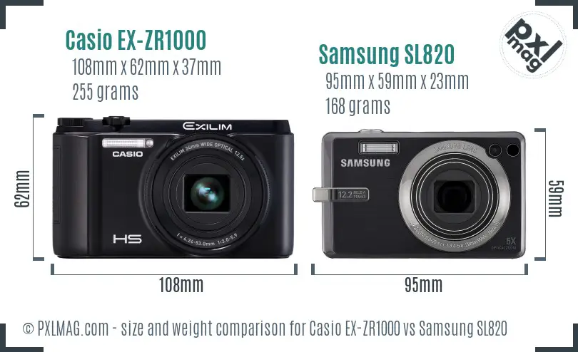 Casio EX-ZR1000 vs Samsung SL820 size comparison