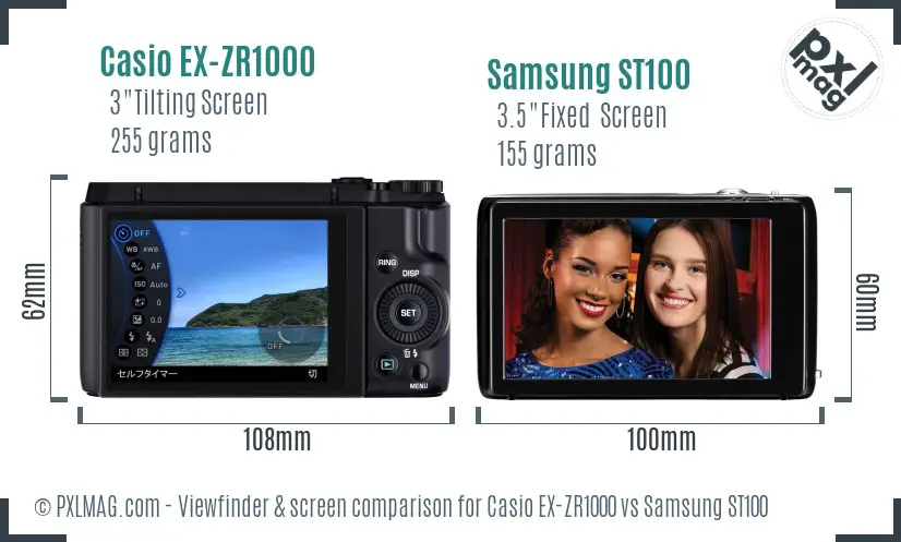 Casio EX-ZR1000 vs Samsung ST100 Screen and Viewfinder comparison