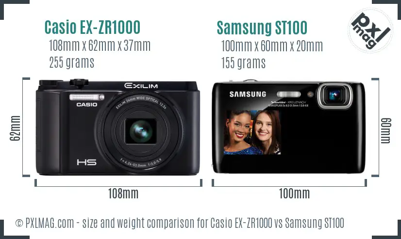 Casio EX-ZR1000 vs Samsung ST100 size comparison