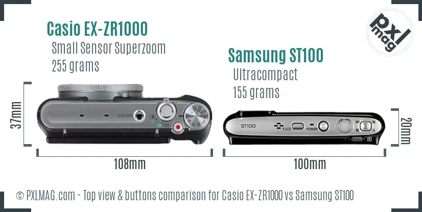 Casio EX-ZR1000 vs Samsung ST100 top view buttons comparison