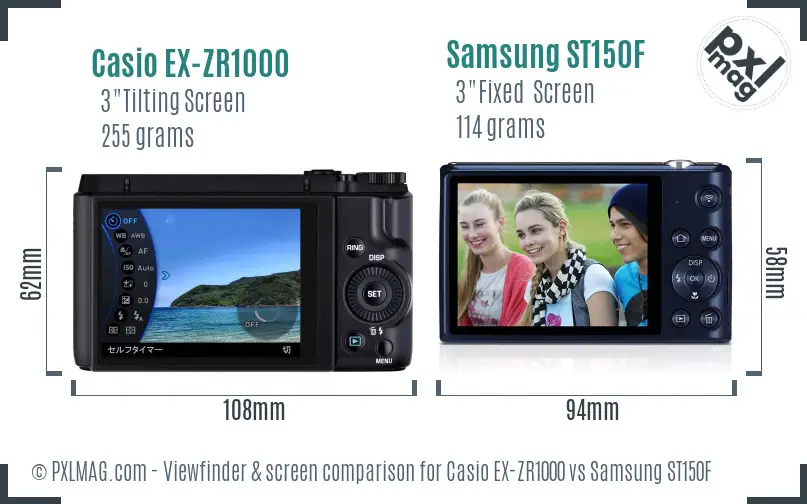 Casio EX-ZR1000 vs Samsung ST150F Screen and Viewfinder comparison
