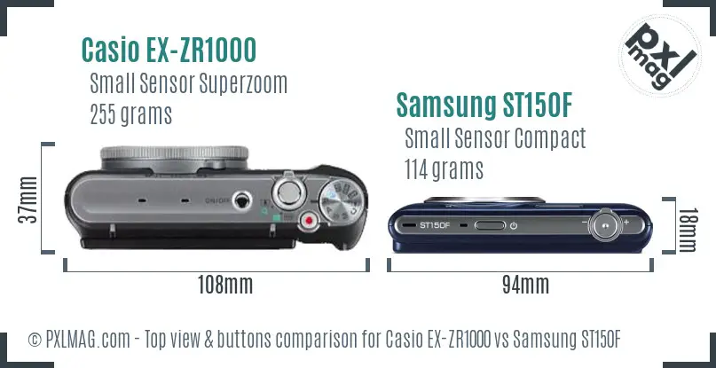 Casio EX-ZR1000 vs Samsung ST150F top view buttons comparison