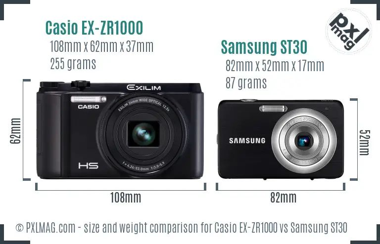Casio EX-ZR1000 vs Samsung ST30 size comparison Casio EX-ZR1000 vs Samsung ST30 size comparison