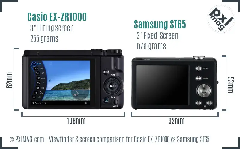 Casio EX-ZR1000 vs Samsung ST65 Screen and Viewfinder comparison
