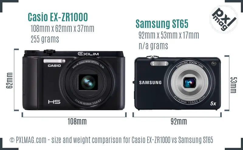 Casio EX-ZR1000 vs Samsung ST65 size comparison