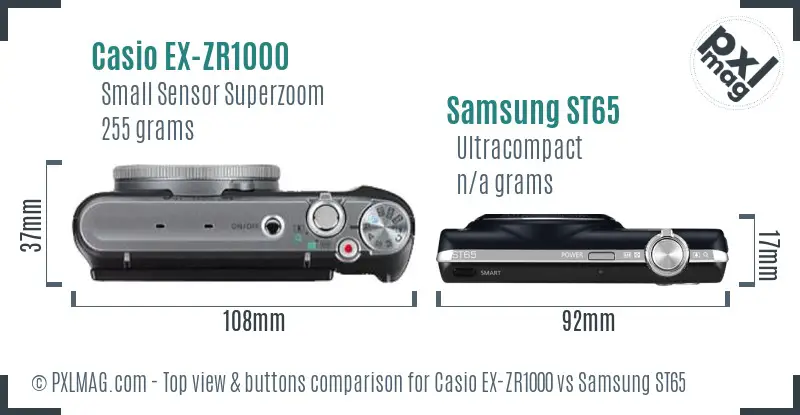 Casio EX-ZR1000 vs Samsung ST65 top view buttons comparison
