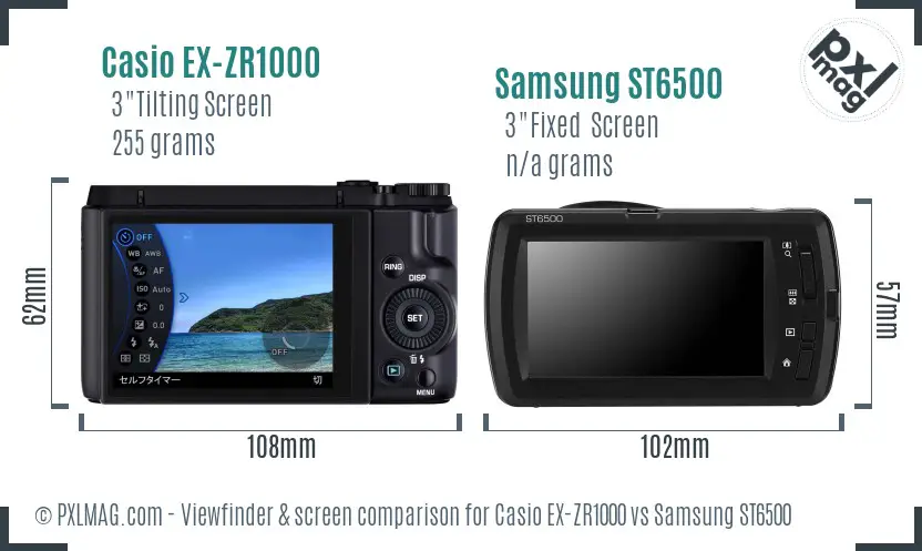 Casio EX-ZR1000 vs Samsung ST6500 Screen and Viewfinder comparison