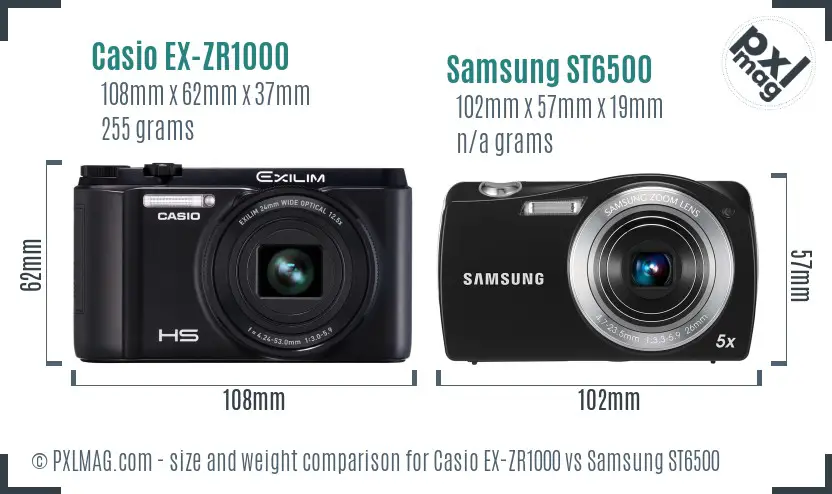 Casio EX-ZR1000 vs Samsung ST6500 size comparison