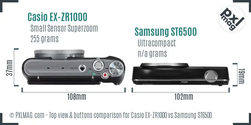 Casio EX-ZR1000 vs Samsung ST6500 top view buttons comparison