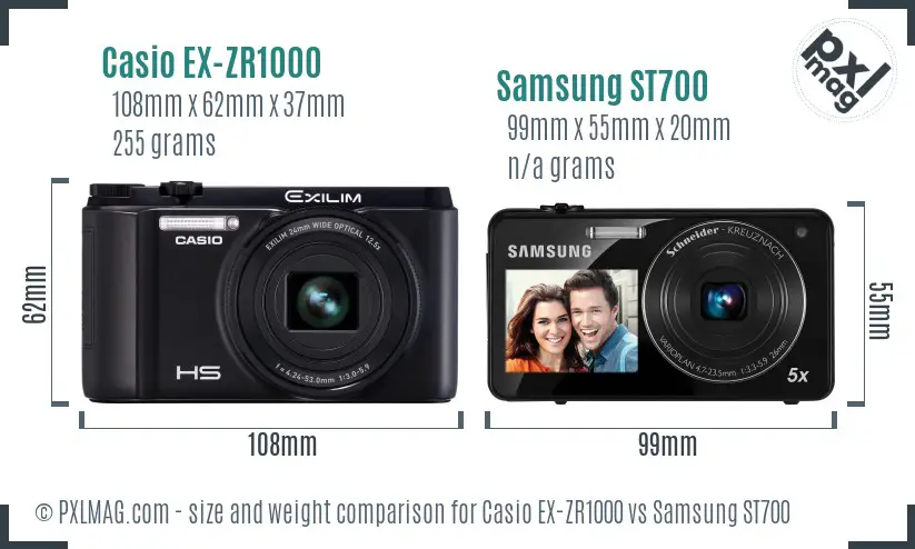 Casio EX-ZR1000 vs Samsung ST700 size comparison Casio EX-ZR1000 vs Samsung ST700 size comparison