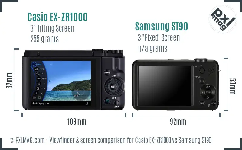 Casio EX-ZR1000 vs Samsung ST90 Screen and Viewfinder comparison